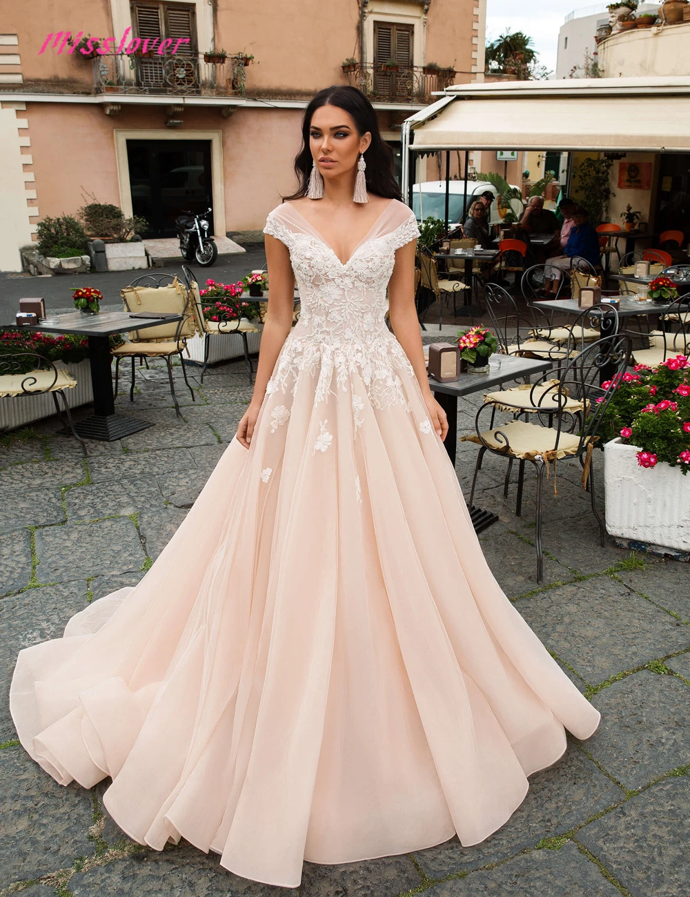 Шелковистая органза Vestido De Noiva Роскошные кружева А-силуэт невесты свадебное платье 2019 Новое пикантное свадебное платье v-образный вырез