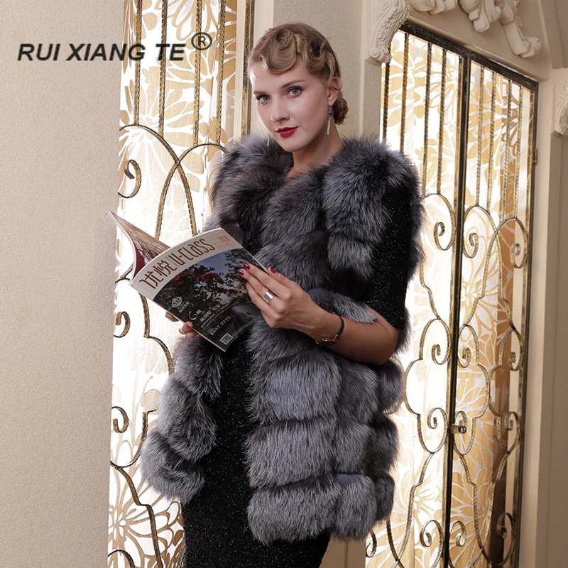 women real fur coat real fox short block vest autumn and winter outerwear natural fox ladies round neck gilet