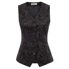 Retro jacquard abrigo mujeres tops Vintage sin mangas cuello pico pañuelo Hem bolsillos fit slim elegante fiesta chaleco