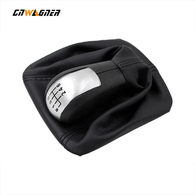 

WAGNER Car Gear Shift Knob Black Leather Boot 5 Gear Silver Cap for Skoda Octivia II