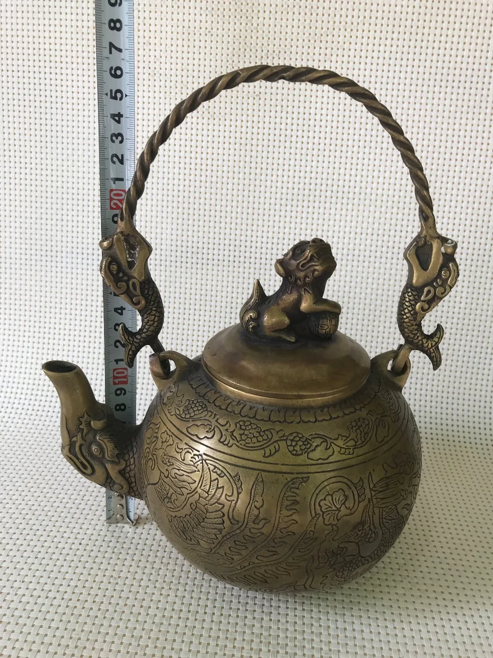 Classic domineering pure copper antique dragon / beast / teapot, wealth