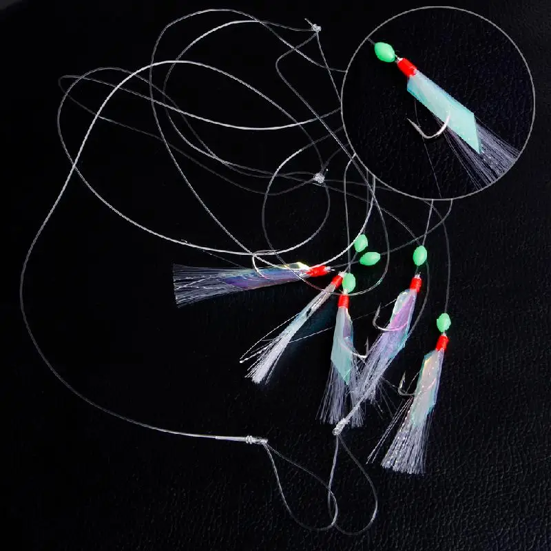 5Pcs Fishing Lure Rigs Bait Jig Line Fake Crystal String 3/0 Barbed Hook Tackle With highly