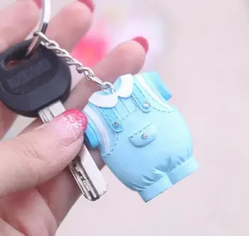 

DHL Free Shiping 100pcs/lot Baby Shower Favors and Gift Cute Baby Clothes Key Chain Blue pink Themed Keychain for boy SN1567