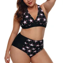 Plus Size Bikini Set Bra Women Pentagram Print Push-Up Padded Swimsuit Bikinis Set Plus Size 4xl Bikini Cintura Alta 4fn plus size print ruffle bikini set