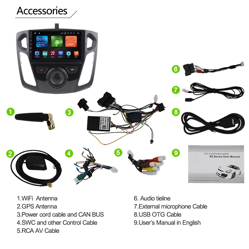 Excellent Eunavi 9 inch Android 8.0 Car dvd Video GPS Player For Ford focus 2012 +wifi+4G+BT+Radio+RDS+PX5+4G+32G Octa Core TDA7851 4