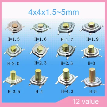 

12valuesx10pcs Micro Tact Switch Kit 4*4 *1.5/1.6/1.7/1.9/2.3/2.5/3/3.5/4.3/5mm SMD Waterproof Tactile Push Button Switches