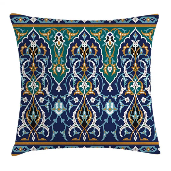

Blue Mustard Moroccan Throw Pillow Case Ethnic Oriental Figure Petals Hippie Cushion Cover Vintage Tribal Mosaic Decor Gifts