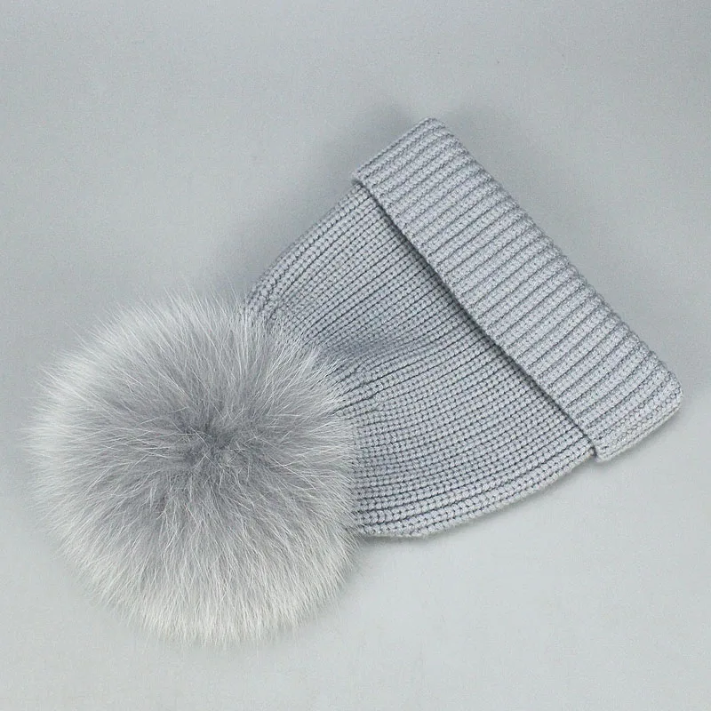 Winter Beanies Fox Pompom Fur Wool Knitted Hat The Female Of The Mink Caps Beanie Hats For Women Girl 'S Hats Scarves Cap Scarf - Цвет: Hat Light Gray