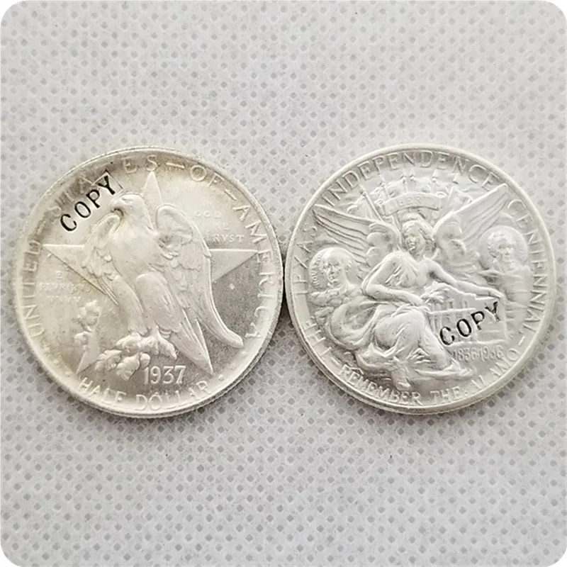 UNC silver USA 1934-1938 TEXAS юбилейные 50 центов копии монет - Цвет: 1937
