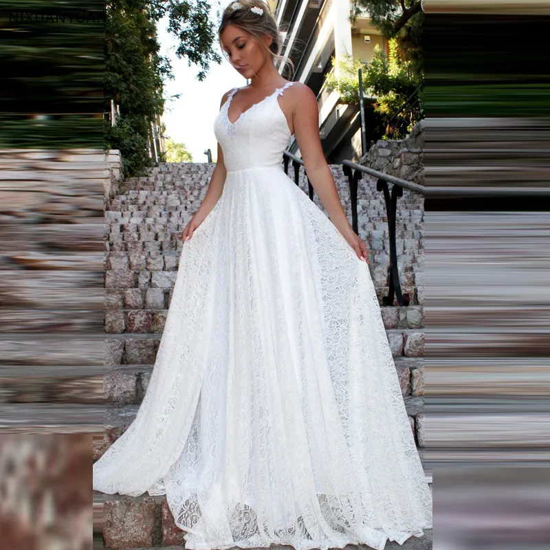 

2019 Simple Elegant Beach Wedding Dress Lace Spaghetti Straps A-Line Sexy Backless Cheap Bridal Gown Vestido De Noiva