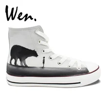 Вэнь дизайн Ручная роспись скейтборд обувь медведь маленький мальчик высокие мужские женские парусиновые Стиль Серые кроссовки для подарков