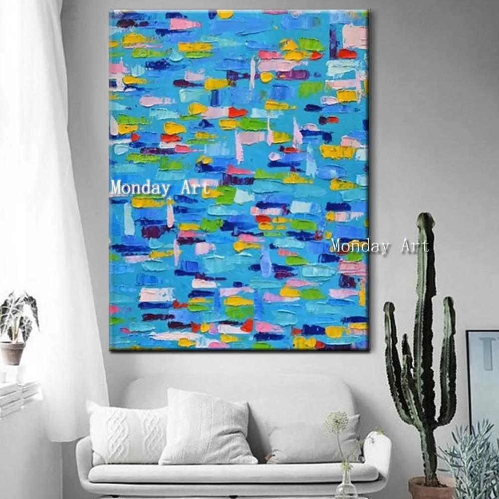 Drop-Shipping-Hand-Painted-Abstract-Canvas-Blue-Mosaic-Canvas-Oil-Painting-Wall-Picture-Living-Room-Bedroom1