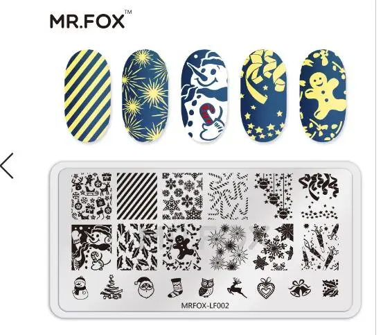 1 шт шаблон штамповочной пластины для ногтей животные фрукты собака кошка Единорог перо цветок отпечаток листика ногтей штамповка пластины для лака для ногтей - Цвет: MRFOX-LF002