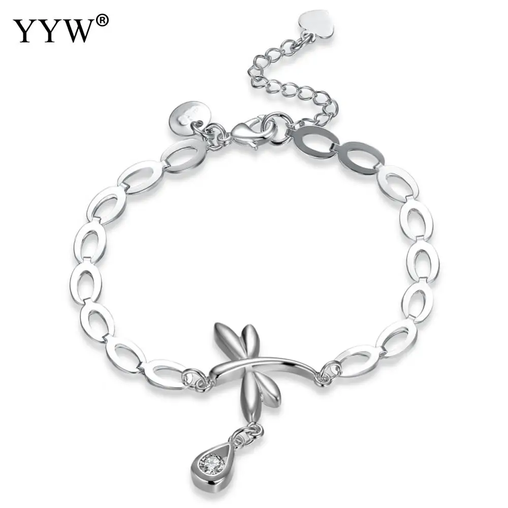 Retro Cute Dragonfly Pendant 925 Sterling Silver Charm bracelets for Gift Austrian crystal bracelets & bangles for women men Fine Jewelry