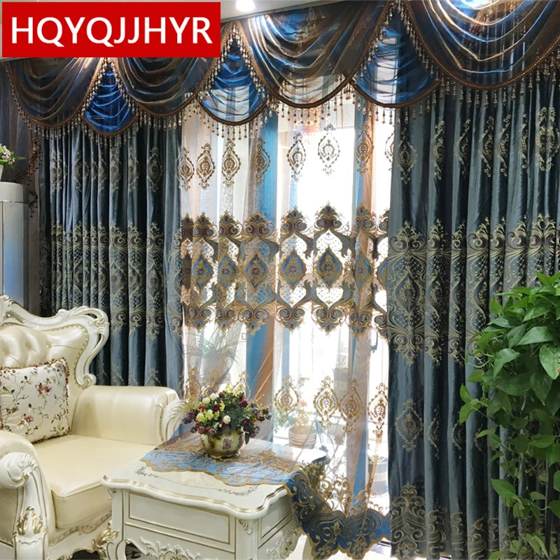 

European-style villa high-end custom velvet Blackout embroidered Curtains for Living Room with luxury Voile Curtain for Bedroom