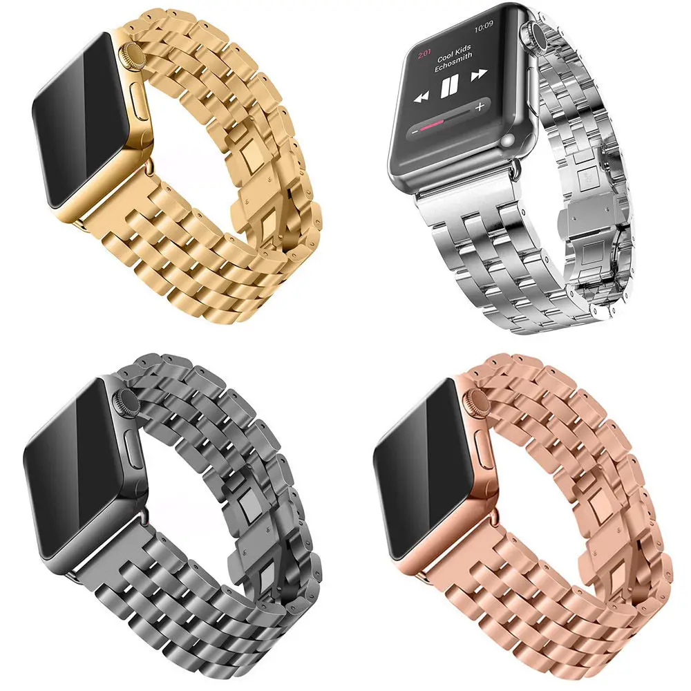 Сменный ремешок из нержавеющей стали с пряжкой бабочкой для Apple Watch iWatch +