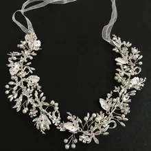 SLBRIDAL серебряные Проводные прозрачные хрустальные стразы лист Свадебные аксессуары для волос повязка для волос Свадебная повязка на голову ювелирные изделия для подружек невесты для женщин