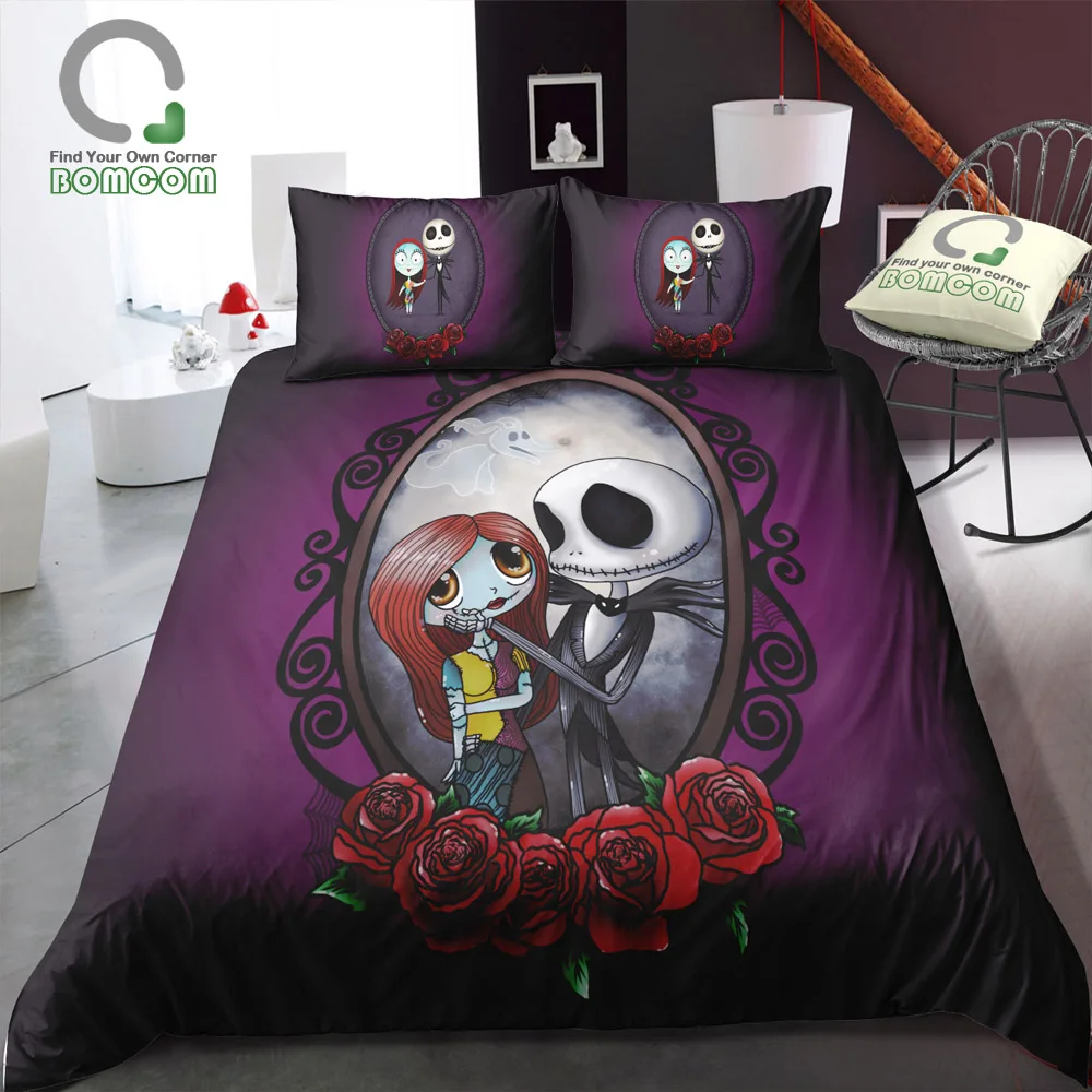

BOMCOM 3D Digital Printing Duvet Cover Set Jack and Sally cute adorable Nightmare Before Christmas Bedding Set 100% Microfiber