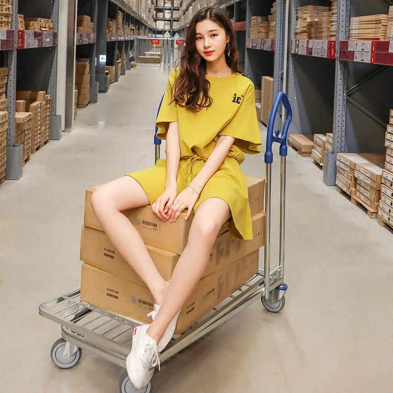 2019 корейский женский Летний Новый однотонный СВОБОДНЫЙ Модный комплект с вышивкой