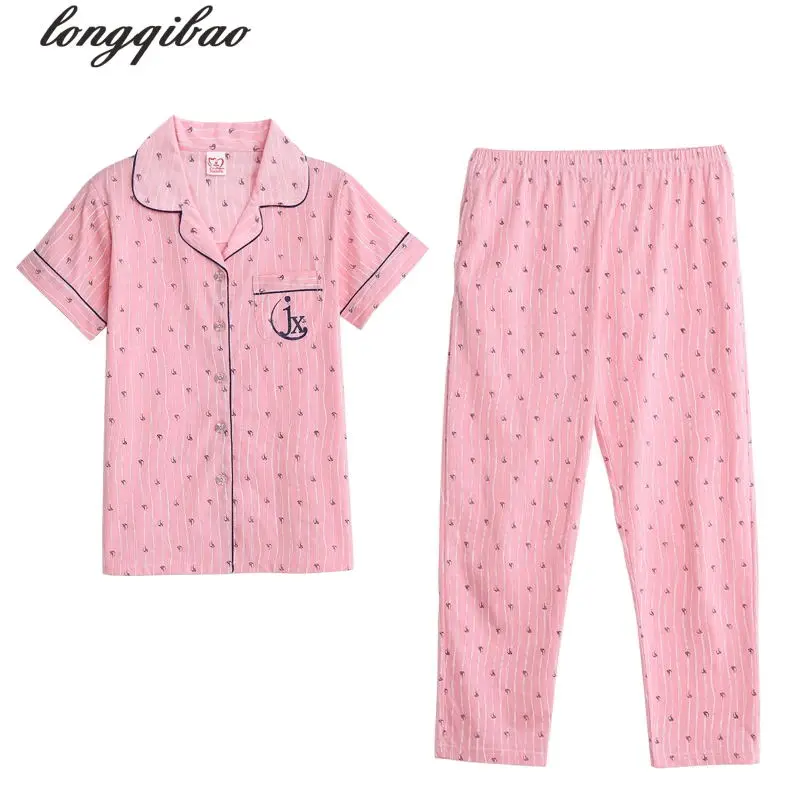 

2017 summer short-sleeved cotton pajamas ladies large size casual pants thin section tracksuit suit TB7569