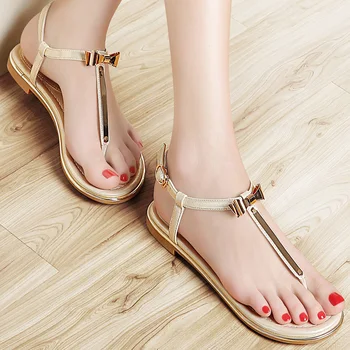 

Great Summer Fashion Classic Clip Toe Women Sandals Breathable Comfortable Satin PU T-Strap Metal Bowtie Flat With Ladies Shoes