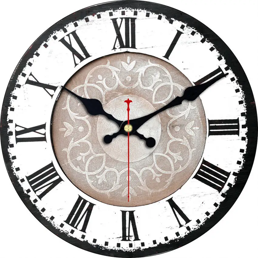 Vintage Abstract Roman Numerals Easy To Read 16 inch  Wooden Cardboard Wall Clock CHIANTI CLASSICO Clock For Living Room Decor 