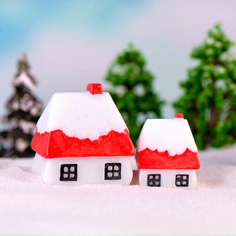 

1PCS Christmas Snow House Decor Terrarium Figurines Fairy Garden Miniatures Bonasi Tools Gnome Resin Craft Micro Landscape