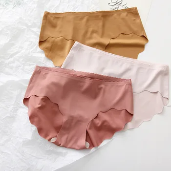 

Women's Underwear Ice Silk Brief Women Comfortable Elastic Color Underwear Traceless Mid-Waist Briefs Fashion Underwear Women