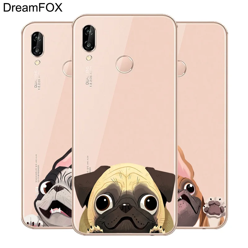 

DREAMFOX L518 Cute Puppy Pug Soft TPU Silicone Case Cover For Huawei Honor 6A 6C 7X 9 10 P20 Lite Pro P Smart