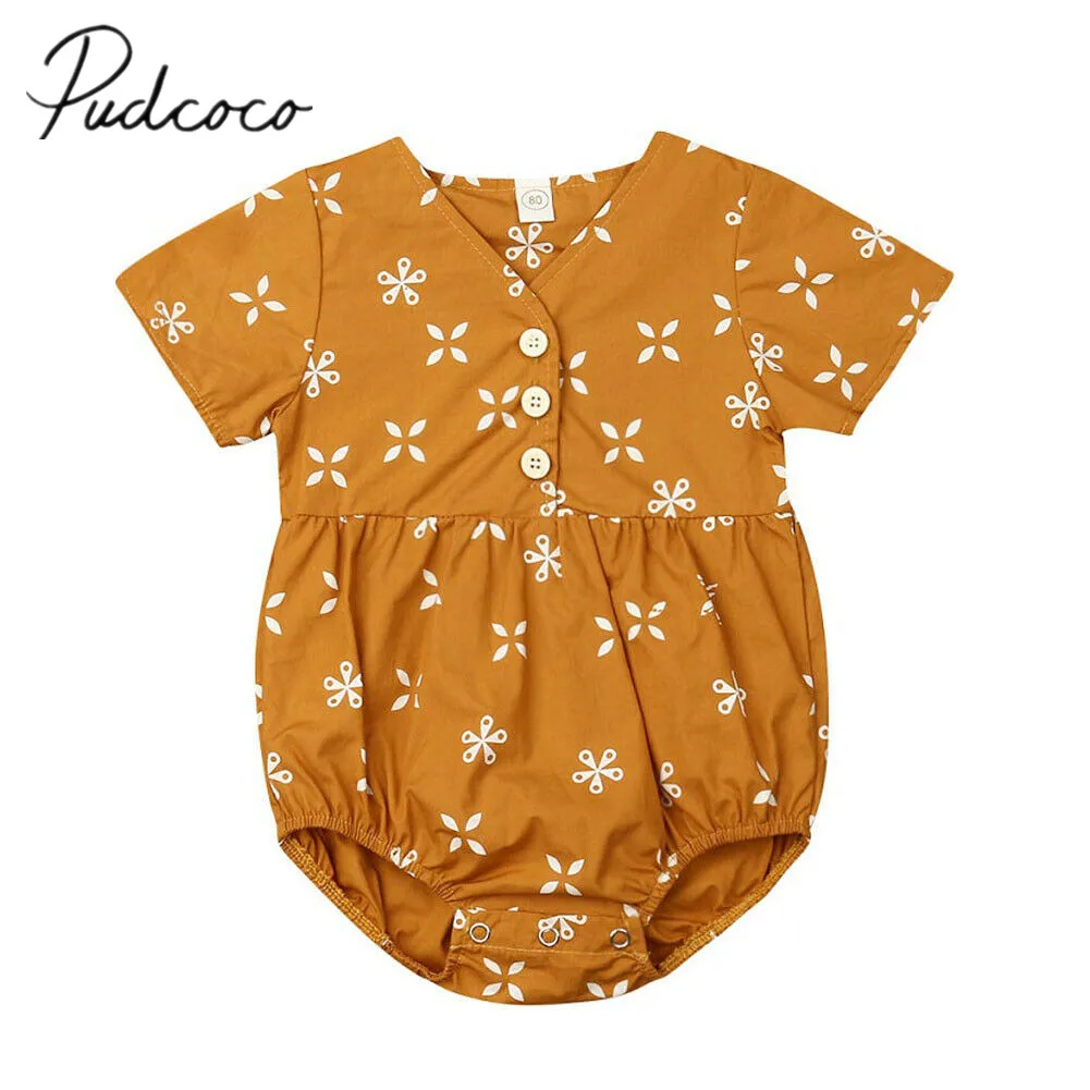 

2019 Baby Summer Clothing Newborn Infant Baby Girl Bodysuits Clothing Flowers Printing Short Sleeve Jumpsuits One Piece Outfit
