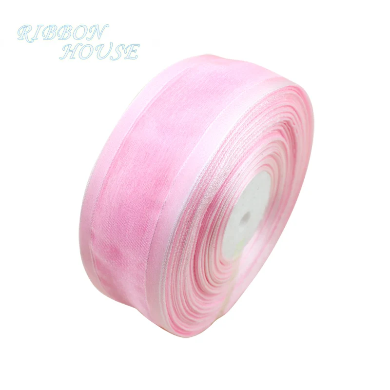 50 ярдов/рулон) 40 белая лента из органзы широкие оптовые декоративные ленты для упаковки подарка - Цвет: Розовый