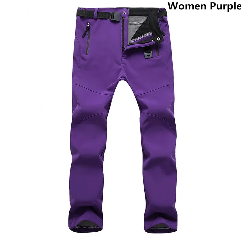 Мужские повседневные Стрейчевые водонепроницаемые брюки Софтшелл, женские мужские зимние теплые ветрозащитные брюки, мужские спортивные штаны, флисовые рабочие брюки 3XL - Цвет: Women Purple
