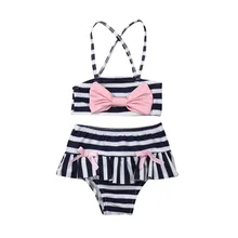 От 1 до 6 лет, Детские купальники для маленьких девочек, летние полосатые топы с бантиком, шорты с высокой талией, пляжные купальники, бикини, танкини