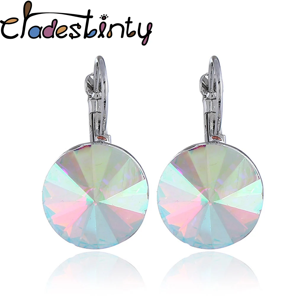 

Chadestinty Female Korean Earrings Pink White Blue Round Crystal Drop Dangle Earring For Women Wedding Jewelry orecchini donna