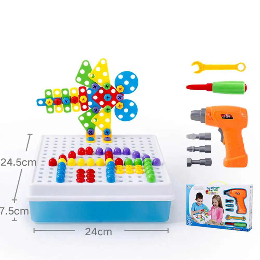 Дети сверло игрушки Творческий образования игрушки электродрель винты головоломки собранную мозаику Дизайн здание игрушки для мальчиков