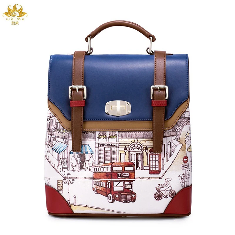 WE MOER Vintage British Backpack Women PU leather School Bag Panelled Backpacks Famous Brand Women Bag