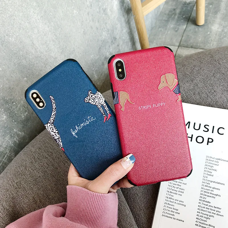 Silk base couple phone case for iPhoneXR XSMAX XS X iPhone 8 plus iPhone6s 6 7 cover stripe puppy dog |