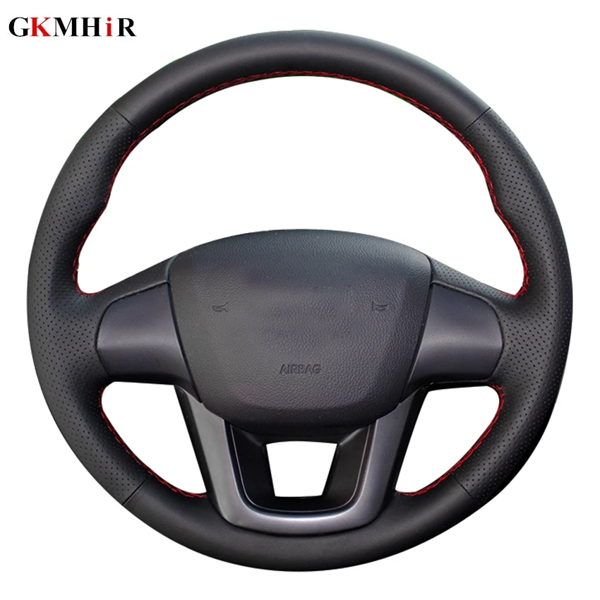 Hand stitched Black Artificial Leather Car Steering Wheel Covers For