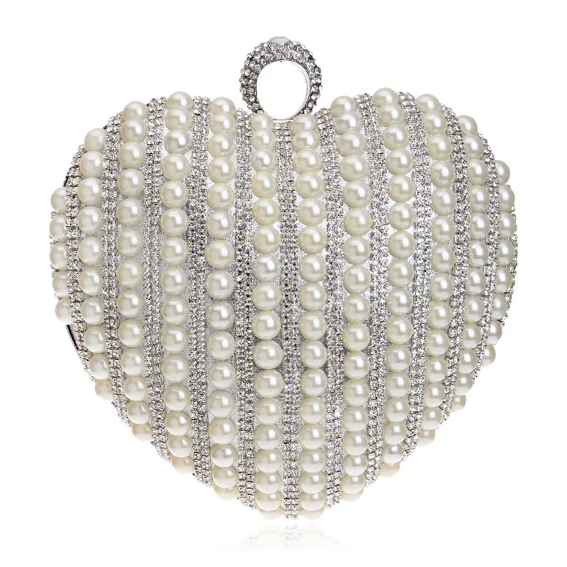 

Women Pearl Heart-shaped Evening Bag Exquisite Clutches Luxury Ladies Party Chain Purse Bridal Banquet Clutch Bag Gold Silver