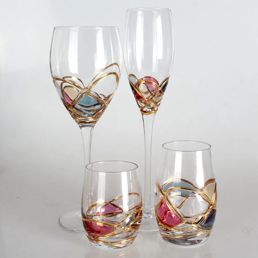Luxury Goblet Champagne Flute Glass Crystal cup Red Wine Glasses For Vodka Cups colorful
