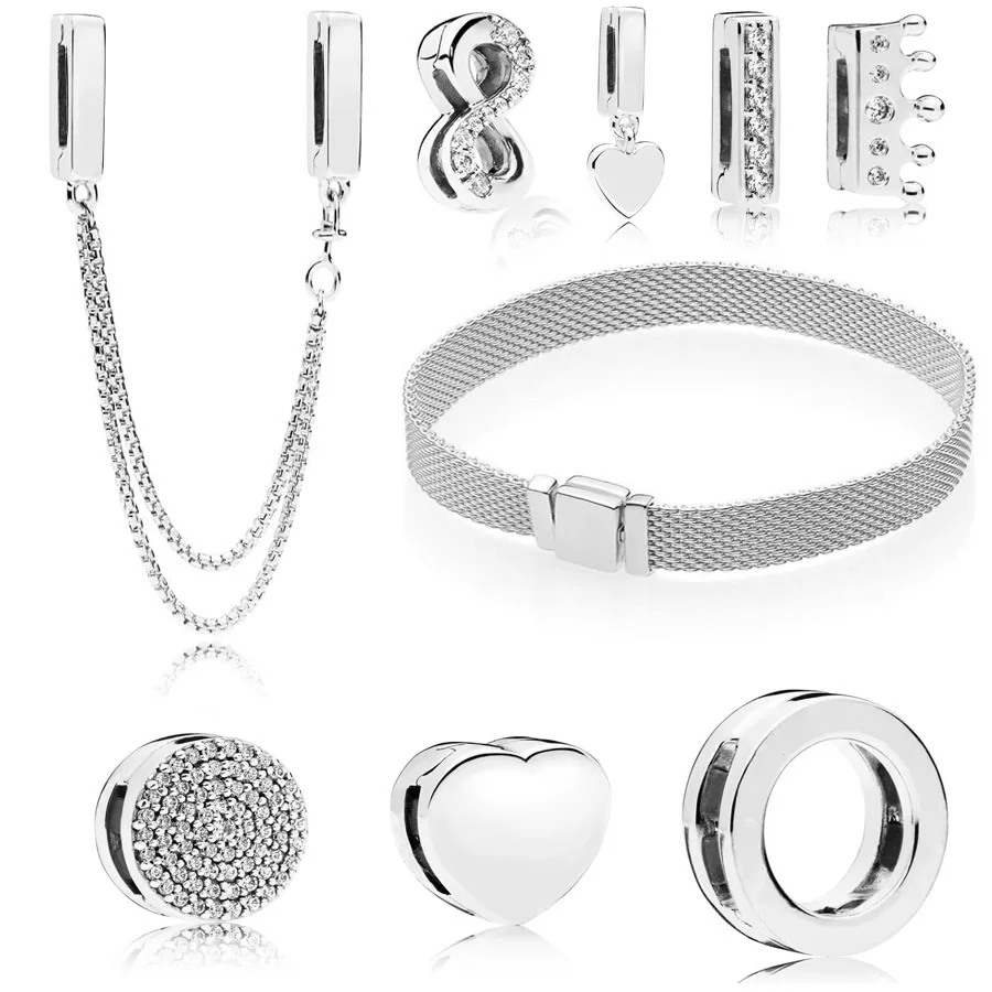 

New Reflexions Sreries 925 sterling silver Safety Chain Love Clip Charm Fit Reflexions Bracelet Elegance Clip Charm DIY Jewelry
