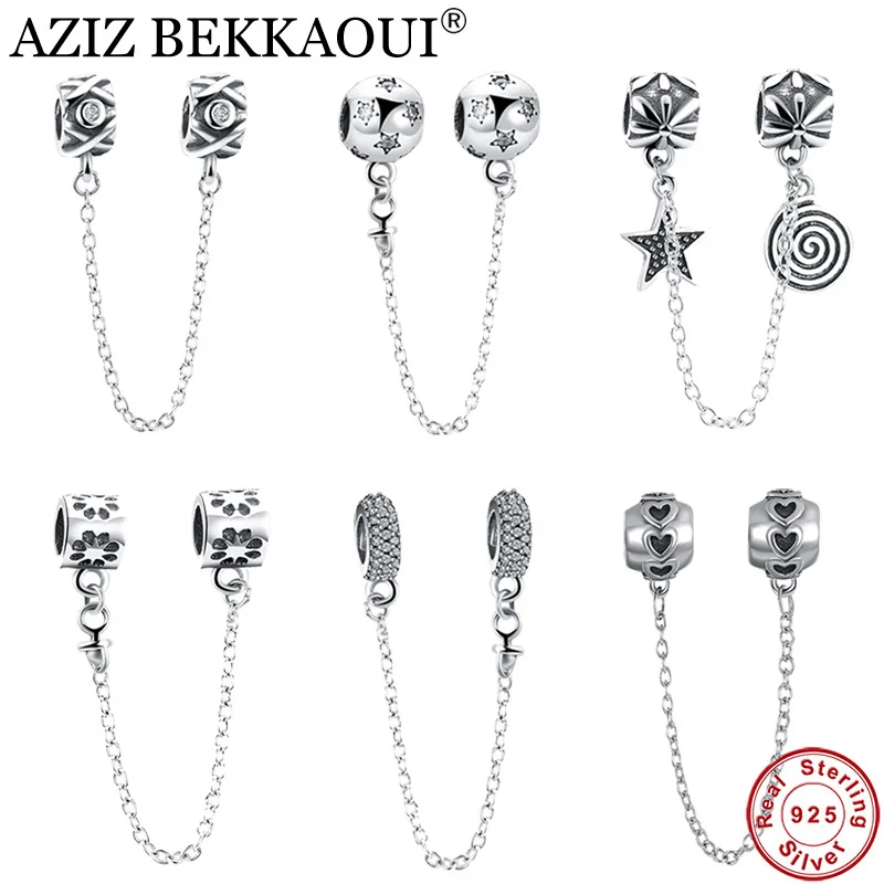 

AZIZ BEKKAOUI Real 925 Sterling Silver Diy Safty Chain Beads Fit for diy Bracelets Spacer Beads For Jewelry Making Gift