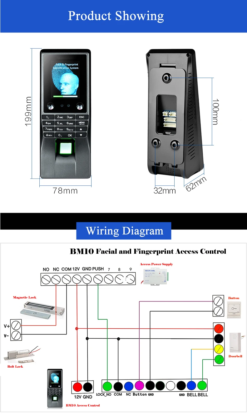 5YOA BM10 биометрический отпечаток лица контроль доступа wifi посещаемость времени машина электрический датчик код системы дверной замок