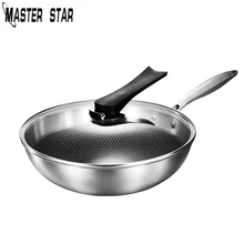 Master Star из нержавеющей стали, для вок с крышкой антипригарная сковорода без люминесцентного черного цвета без покрытия вок общего использования для газовой и индукционной плиты