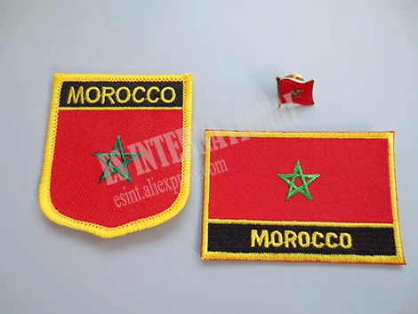 

National Flag Embroidery Patches and Metal Flag Lapel Pin MOROCCO