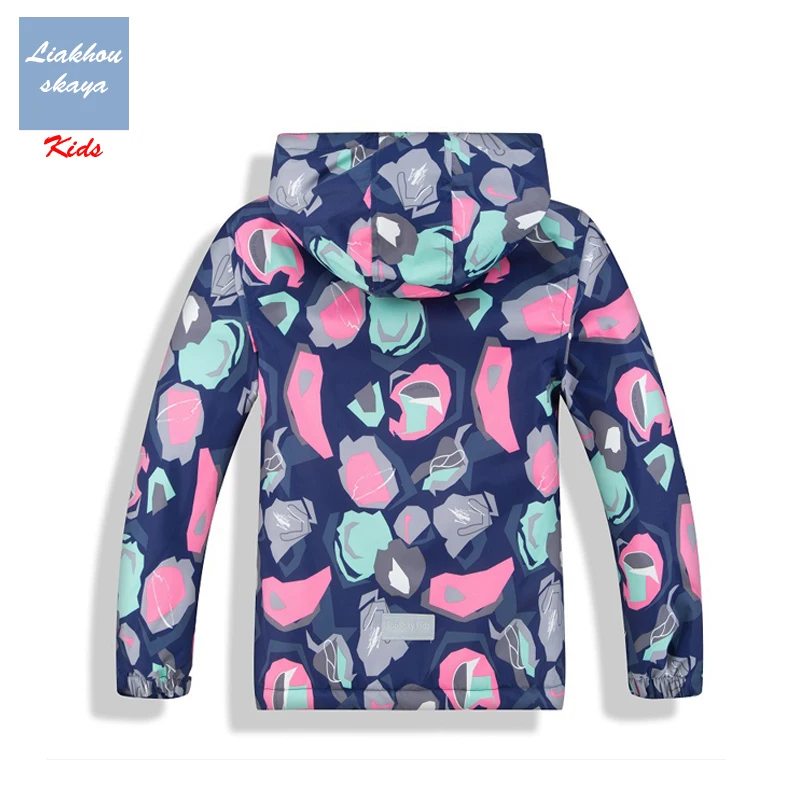 Liakhouskaya/ г. Весенняя модная детская флисовая куртка для девочек; пальто с цветочным принтом; Детские ветровки; водонепроницаемая верхняя одежда
