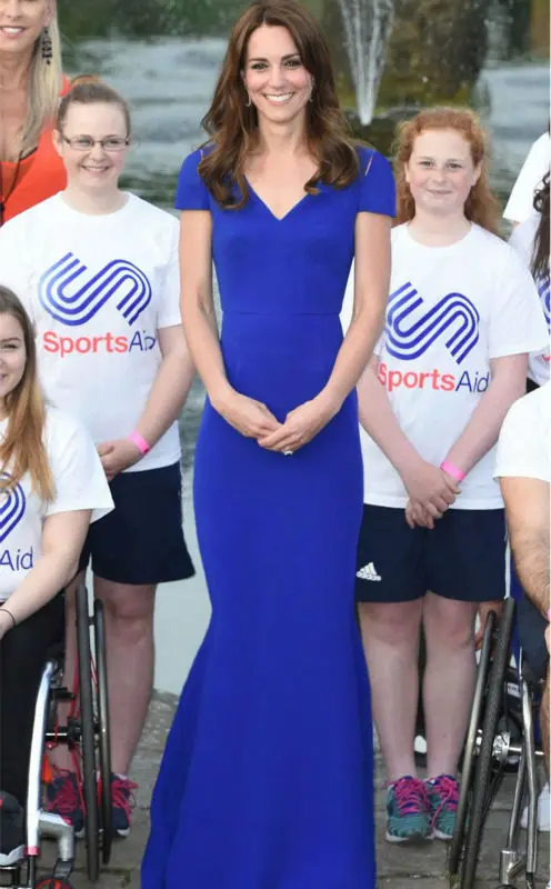 Женское платье Kate Middleton синее принцессы с коротким рукавом и v-образным вырезом
