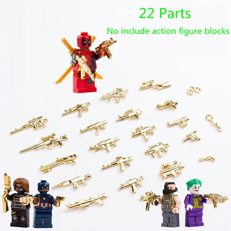 moc Military Weapon Building Blocks SWAT World War 2 WW2 Army Police Soldiers Gold AK Weapon
