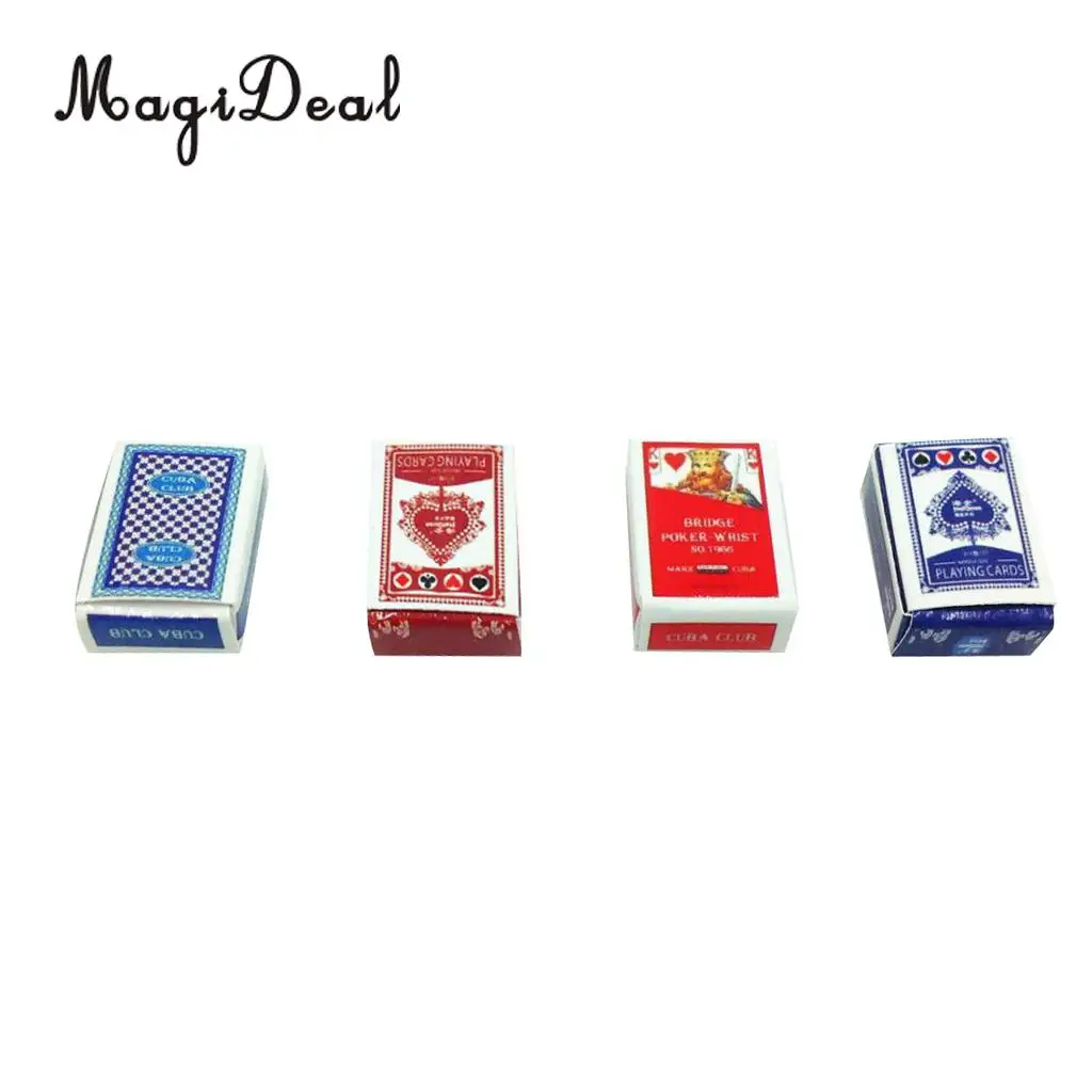 MagiDeal 2Sets Games Poker Paper Playing Cards 1/12 Miniature for Dollhouse Sitting Room Livingroom Bedroom Decor Children Toy