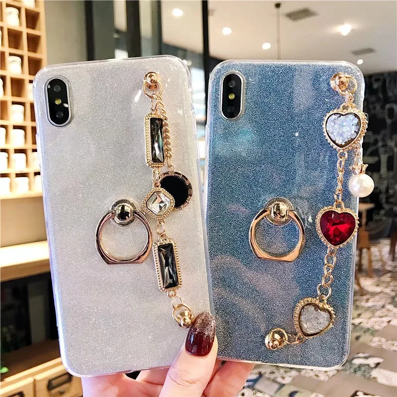 

Bling Sparkle Diamond Pearl Bracelet Phone Case Soft Ring Stand For iPhone X XS MAX XR 8 7 6